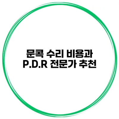 문콕 수리 비용과 P.D.R 전문가 추천